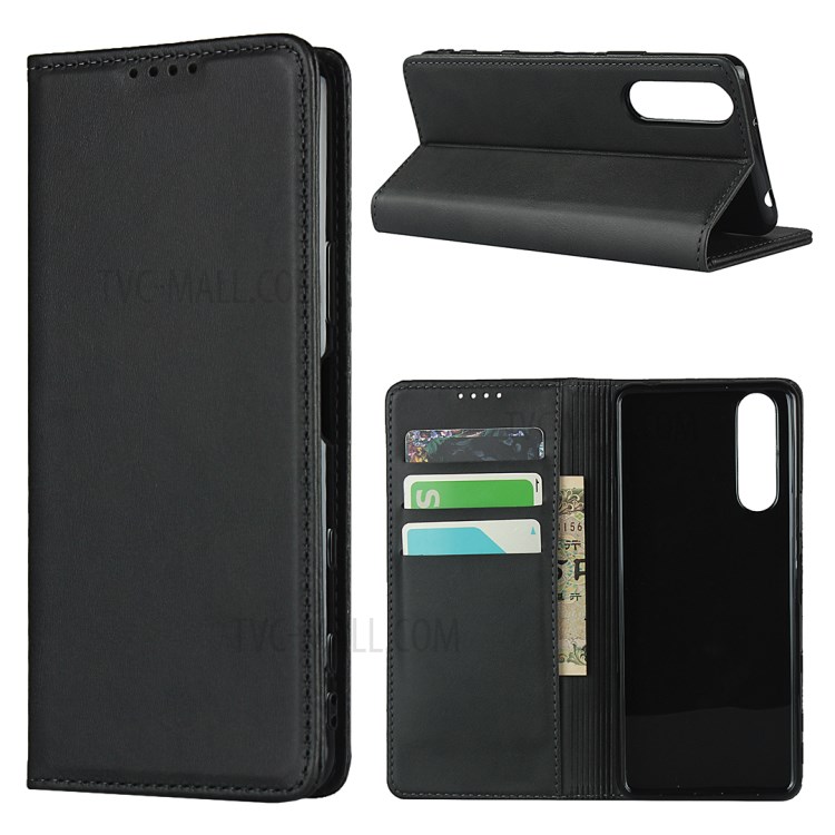 Auto-absorbed Wallet Leather Stand Case for Sony Xperia 5 II - Black-1