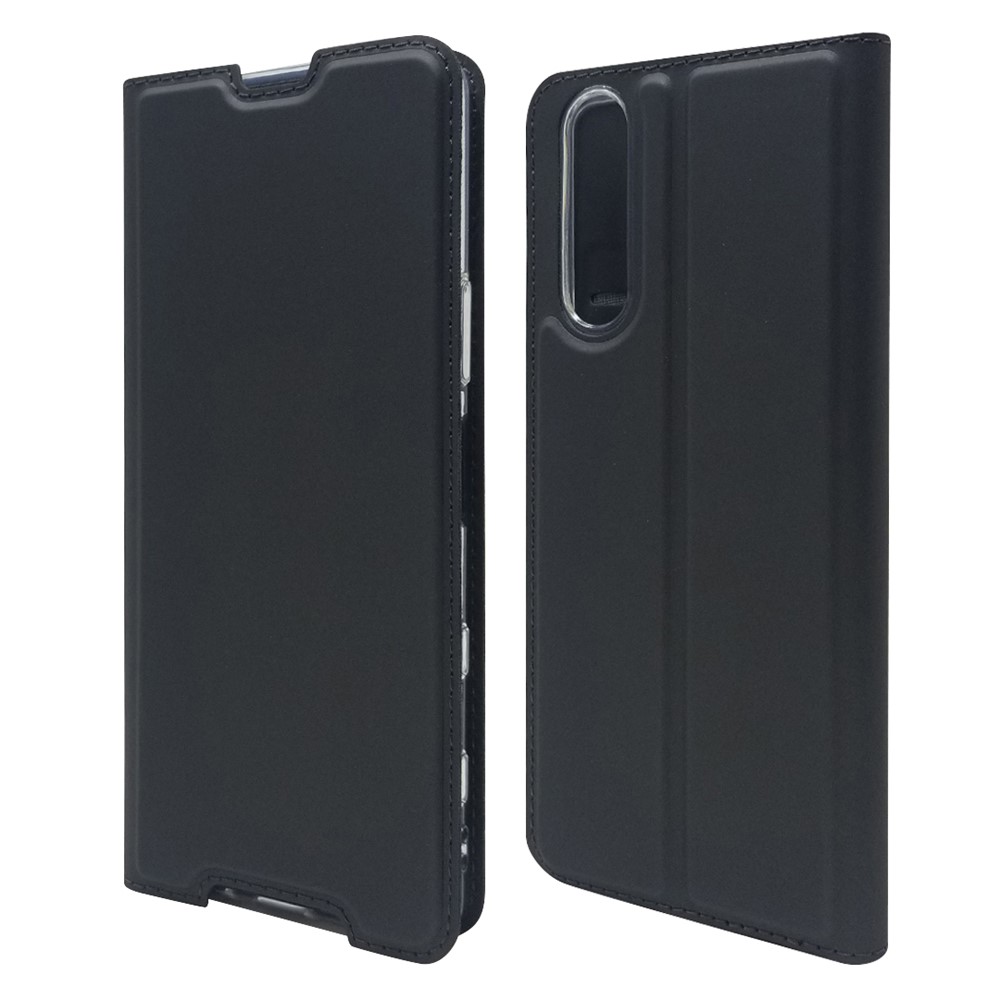 Soporte de Adsorción Magnética Case de Tarjetas de Cuero Para Sony Xperia 5 II - Negro