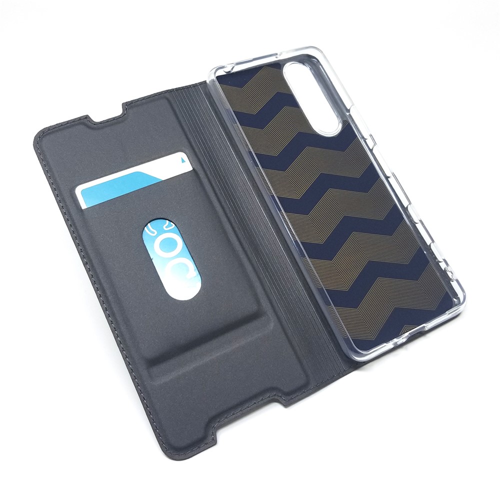 Magnetic Adsorption Stand Leather Card Holder Case for Sony Xperia 5 II - Black-4