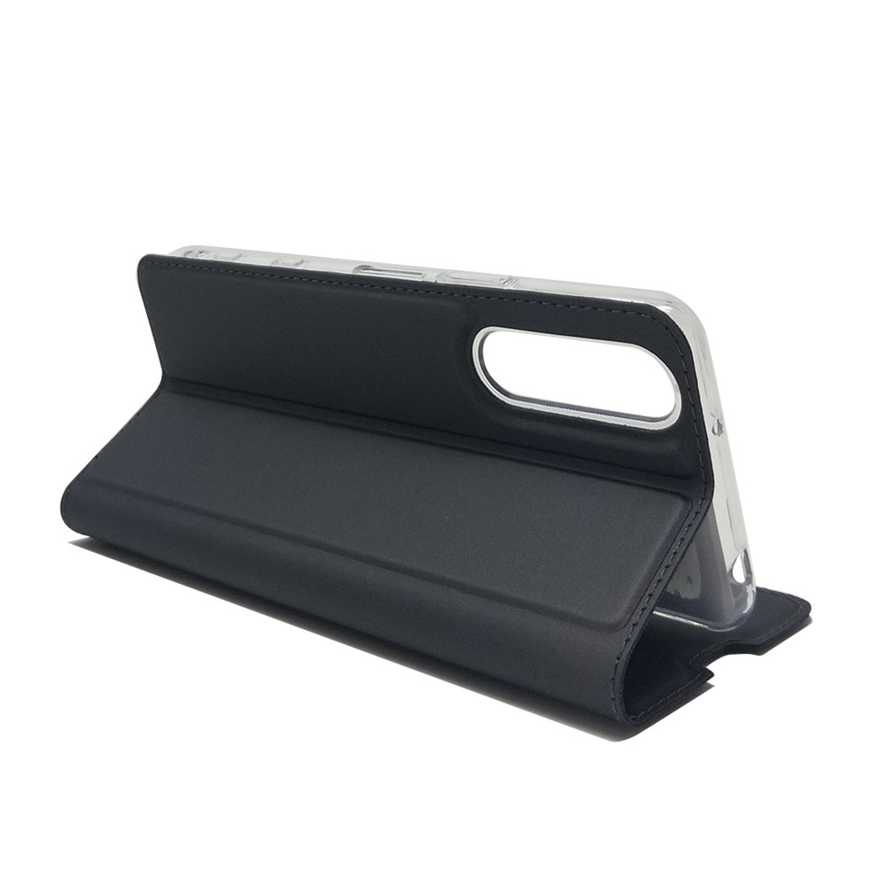 Soporte de Adsorción Magnética Case de Tarjetas de Cuero Para Sony Xperia 5 II - Negro