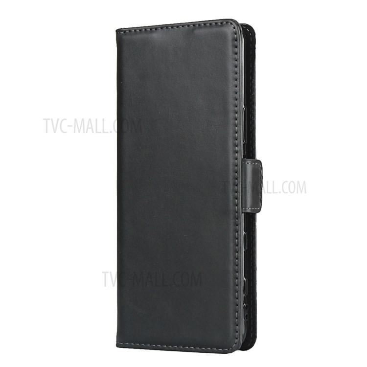 Dual-Magnet-Clasp Genuine Leather Wallet Stand Design Protector Shell for Sony Xperia 5 II - Black-2