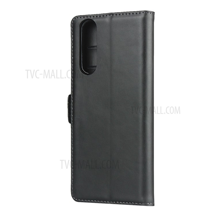 Dual-Magnet-Clasp Genuine Leather Wallet Stand Design Protector Shell for Sony Xperia 5 II - Black-3