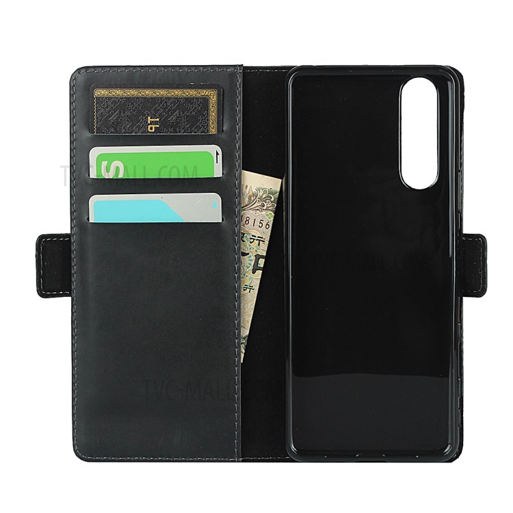 Dual-Magnet-Clasp Genuine Leather Wallet Stand Design Protector Shell for Sony Xperia 5 II - Black-4