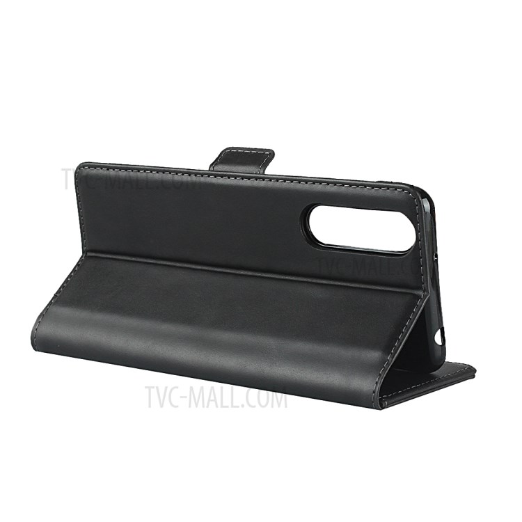 Dual-Magnet-Clasp Genuine Leather Wallet Stand Design Protector Shell for Sony Xperia 5 II - Black-5