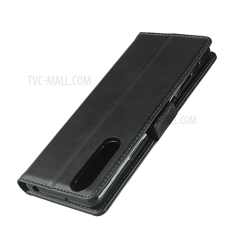 Dual-Magnet-Clasp Genuine Leather Wallet Stand Design Protector Shell for Sony Xperia 5 II - Black-6