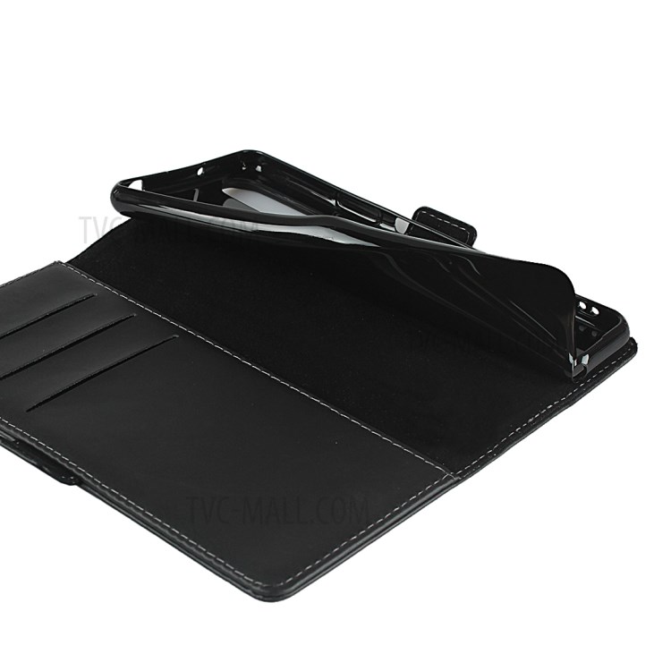 Dual-Magnet-Clasp Genuine Leather Wallet Stand Design Protector Shell for Sony Xperia 5 II - Black-7