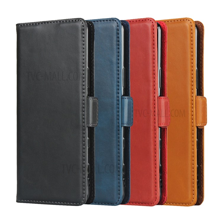 Dual-Magnet-Clasp Genuine Leather Wallet Stand Design Protector Shell for Sony Xperia 5 II - Black-8