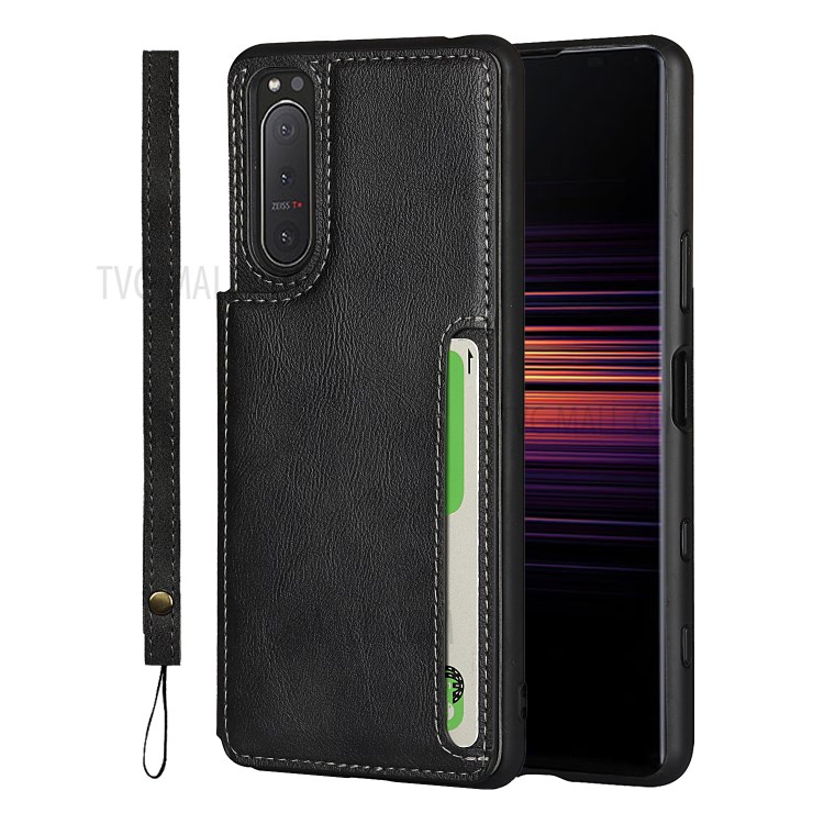 For Sony Xperia 5 II Quality PU Leather Coated TPU Wallet Flip Phone Cover Case - Black-1