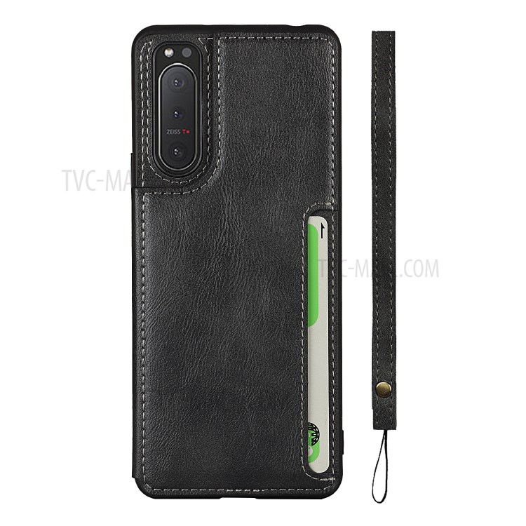 For Sony Xperia 5 II Quality PU Leather Coated TPU Wallet Flip Phone Cover Case - Black-2
