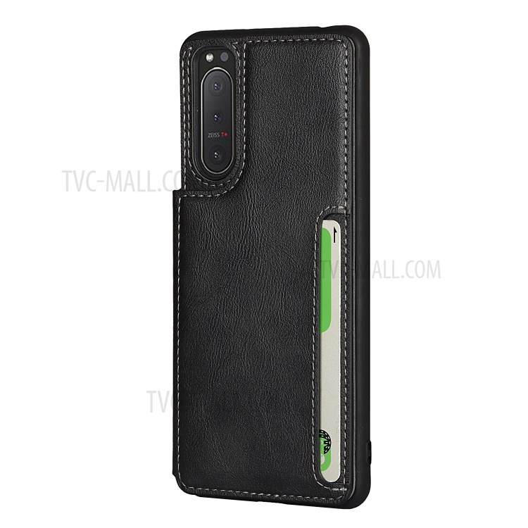 For Sony Xperia 5 II Quality PU Leather Coated TPU Wallet Flip Phone Cover Case - Black-3