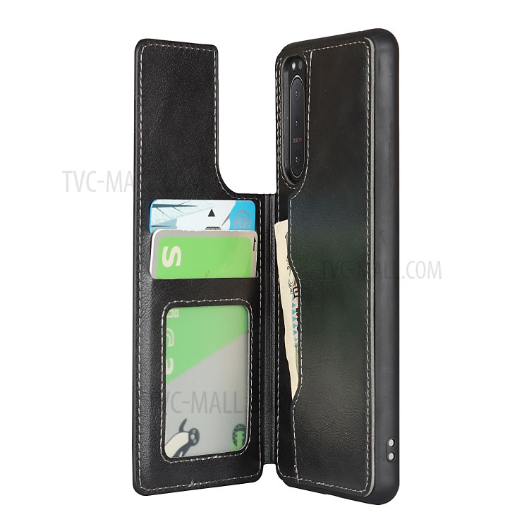For Sony Xperia 5 II Quality PU Leather Coated TPU Wallet Flip Phone Cover Case - Black-6