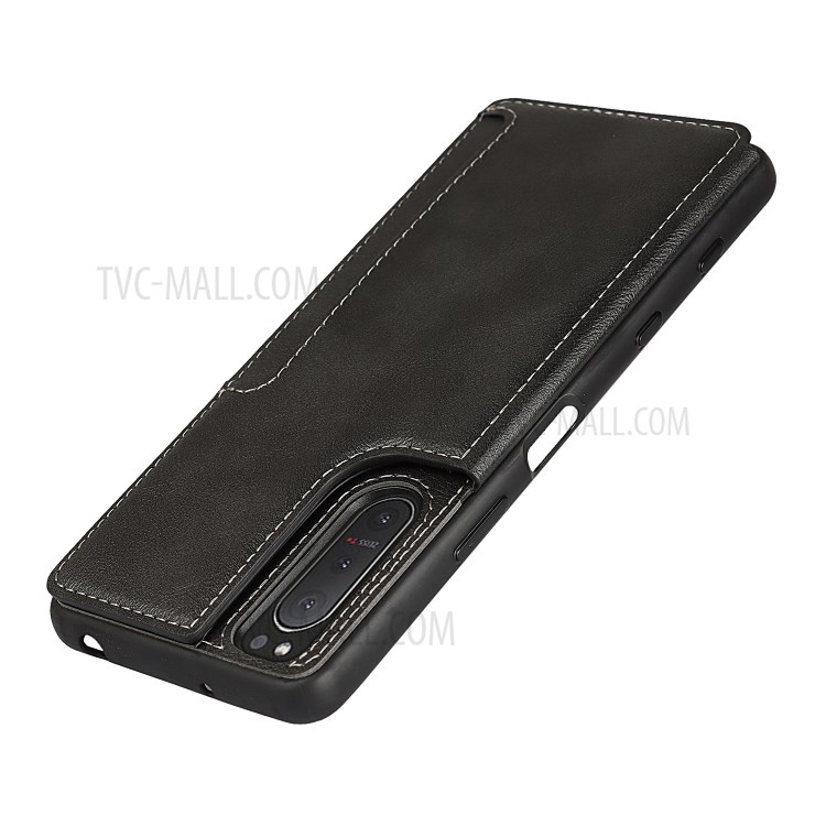 For Sony Xperia 5 II Quality PU Leather Coated TPU Wallet Flip Phone Cover Case - Black-8