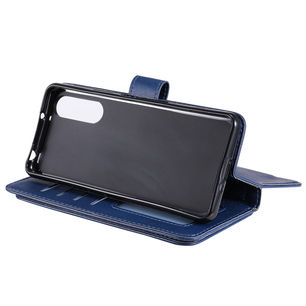 Quality Leather Wallet Design Cover Shell with Multi-function 10 Card Slots for Sony Xperia 5 II - Dark Blue-10