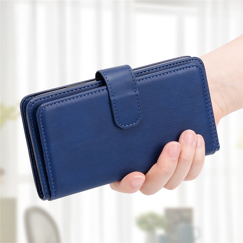 Quality Leather Wallet Design Cover Shell with Multi-function 10 Card Slots for Sony Xperia 5 II - Dark Blue-13