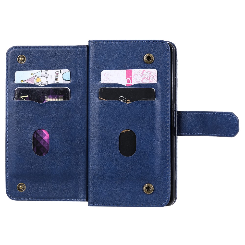 Quality Leather Wallet Design Cover Shell with Multi-function 10 Card Slots for Sony Xperia 5 II - Dark Blue-14