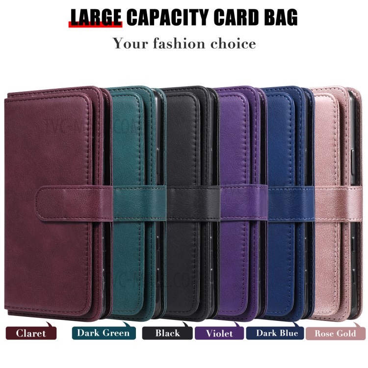 Quality Leather Wallet Design Cover Shell with Multi-function 10 Card Slots for Sony Xperia 5 II - Dark Blue-15