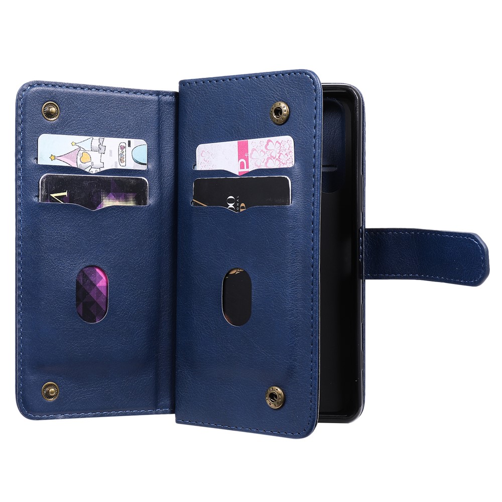 Quality Leather Wallet Design Cover Shell with Multi-function 10 Card Slots for Sony Xperia 5 II - Dark Blue-6