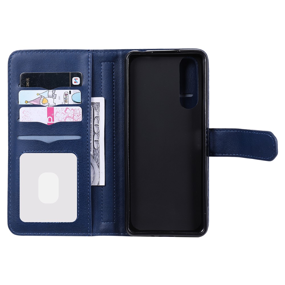 Quality Leather Wallet Design Cover Shell with Multi-function 10 Card Slots for Sony Xperia 5 II - Dark Blue-7