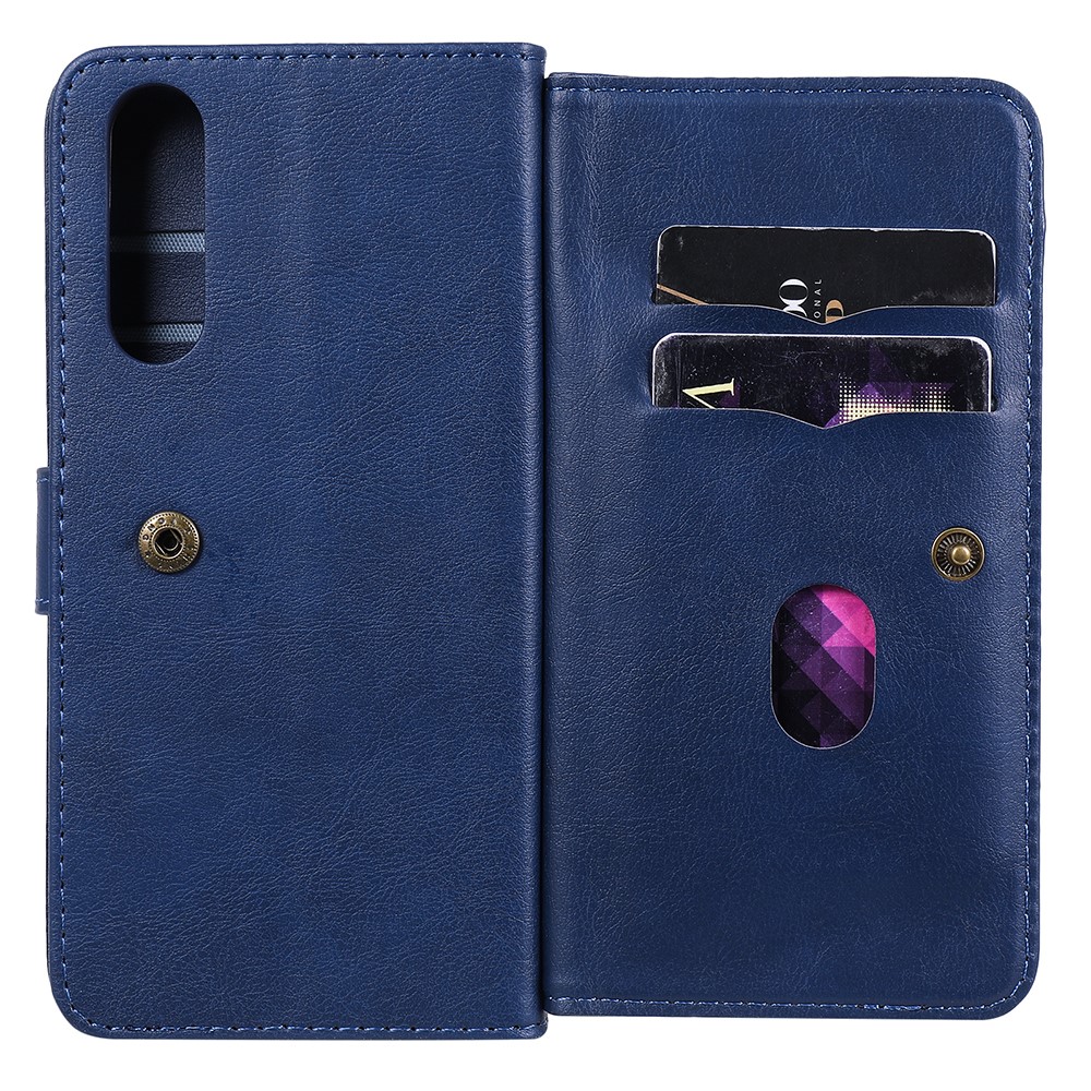 Quality Leather Wallet Design Cover Shell with Multi-function 10 Card Slots for Sony Xperia 5 II - Dark Blue-8