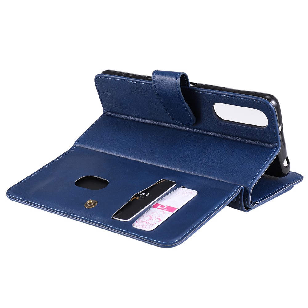 Quality Leather Wallet Design Cover Shell with Multi-function 10 Card Slots for Sony Xperia 5 II - Dark Blue-9
