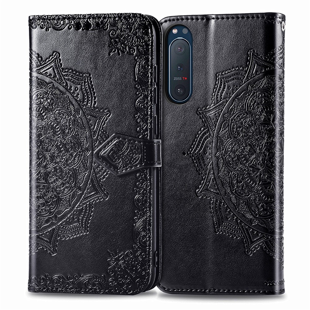 Embossed Mandala Flower PU Leather Wallet Case Cover for Sony Xperia 5 II - Black-2