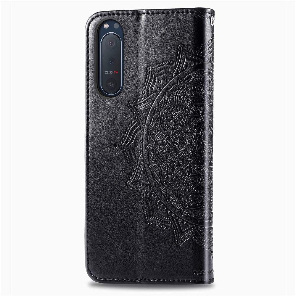 Embossed Mandala Flower PU Leather Wallet Case Cover for Sony Xperia 5 II - Black-6