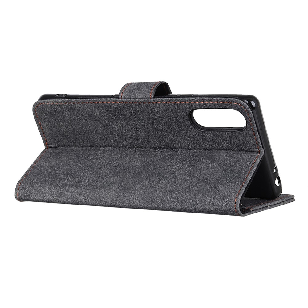 KHAZNEH Vintage Style Protector for SONY Xperia L5 Wallet Leather Stand Case - Grey-5