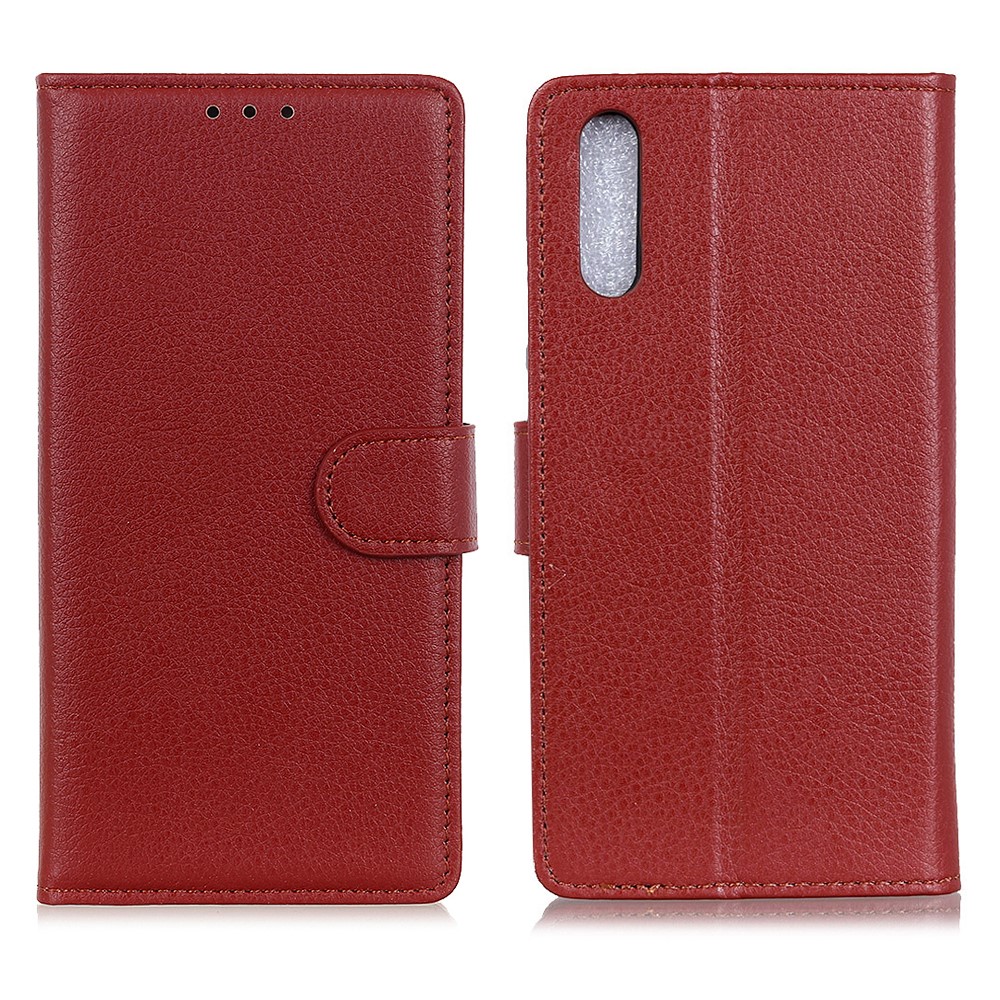 Litchi Skin Folio Flip Leather Case Protective Shell with Wallet Stand Design for Sony Xperia L5 - Wine Red-1