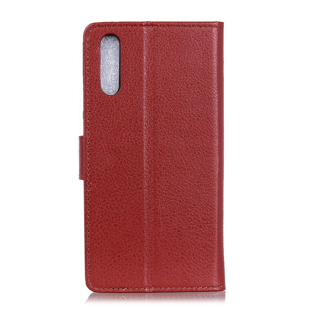 Litchi Skin Folio Flip Leather Case Protective Shell with Wallet Stand Design for Sony Xperia L5 - Wine Red-8