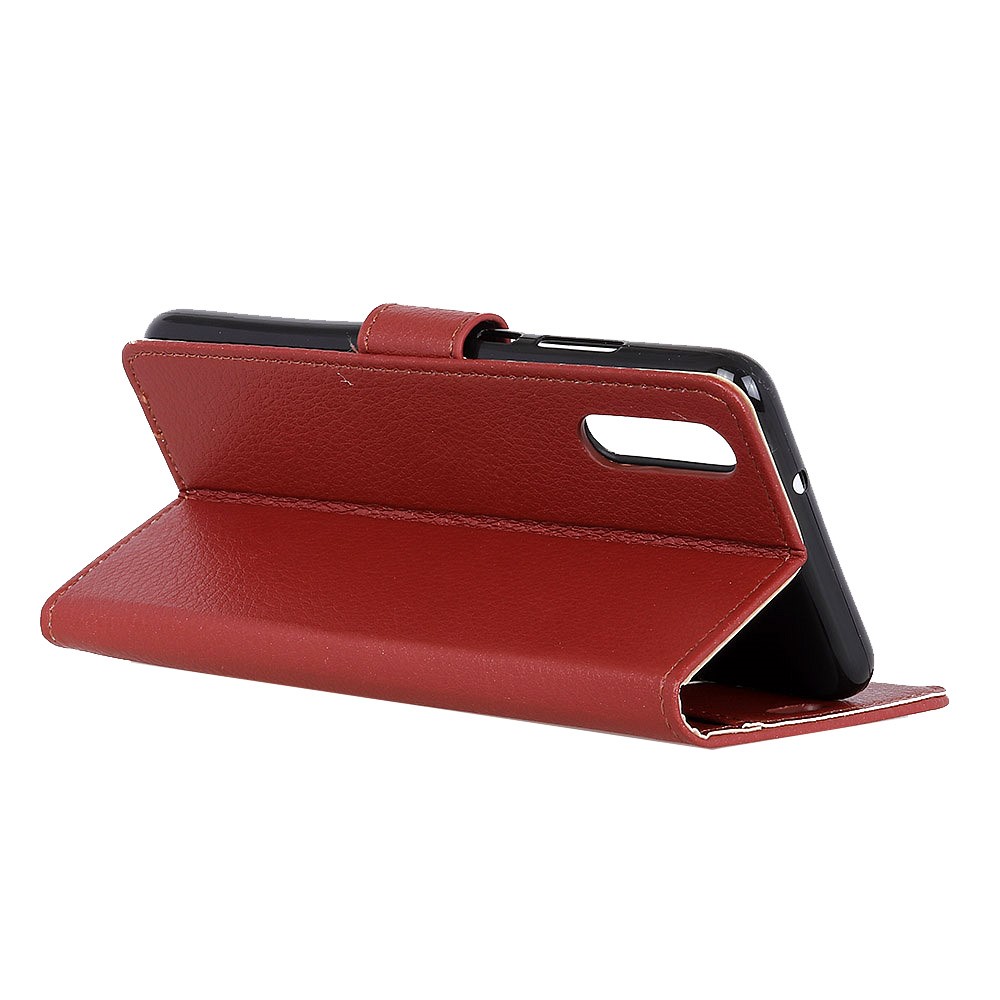 Litchi Skin Folio Flip Leather Case Protective Shell with Wallet Stand Design for Sony Xperia L5 - Wine Red-9
