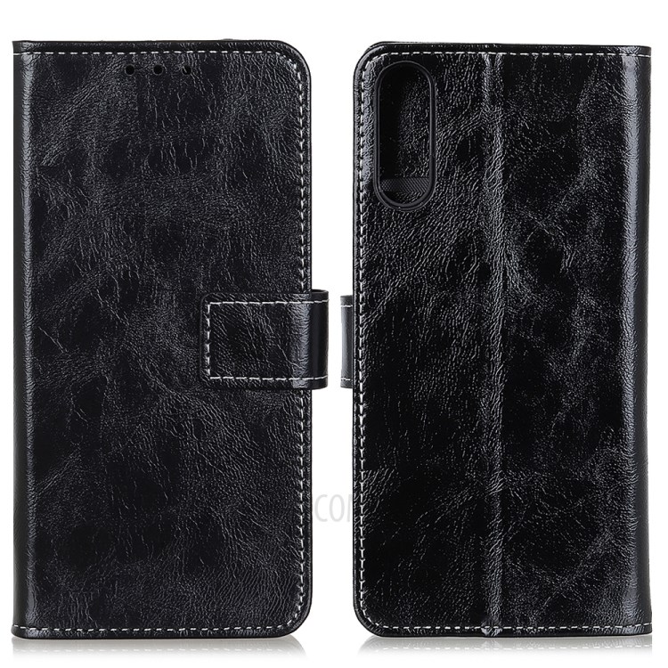 Retro Crazy Horse Texture Leather Case Wallet Stand Shell for Sony Xperia ACE II - Black-1