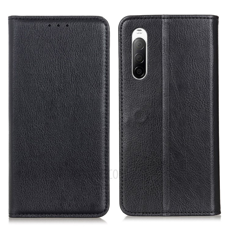 Litchi Texture Split Leather Auto-absorbed Wallet Stand Case Cover for Sony Xperia Ace II - Black-1