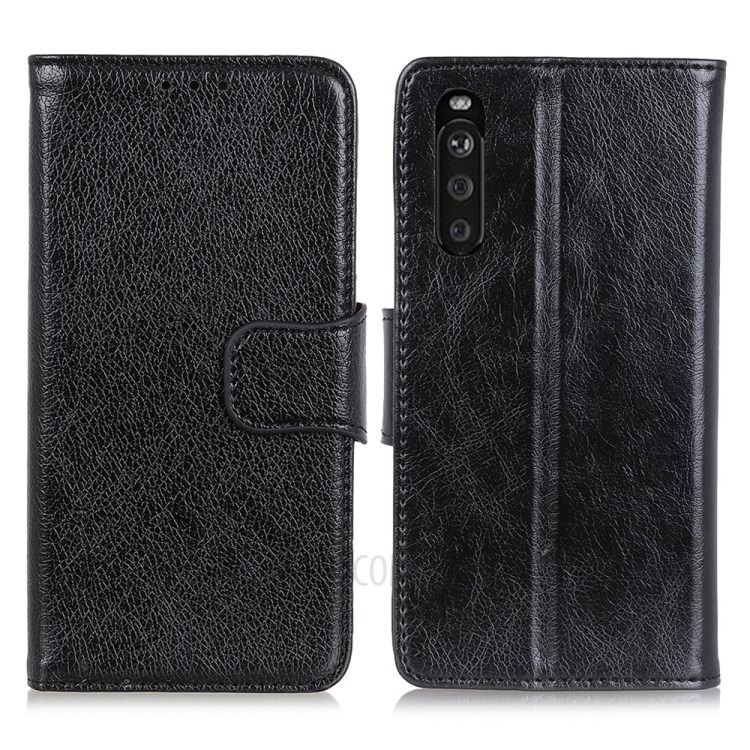 Nappa Texture Split Leather Cellphone Cover with Stand Wallet Design for Sony Xperia Ace II - Black-1