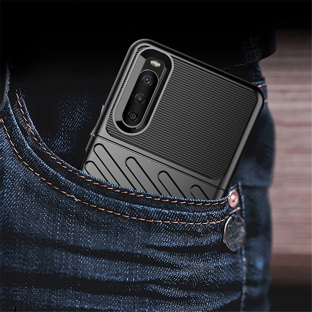 Thunder Series Twill Texture TPU Phone Case for Sony Xperia 10 III - Black-2