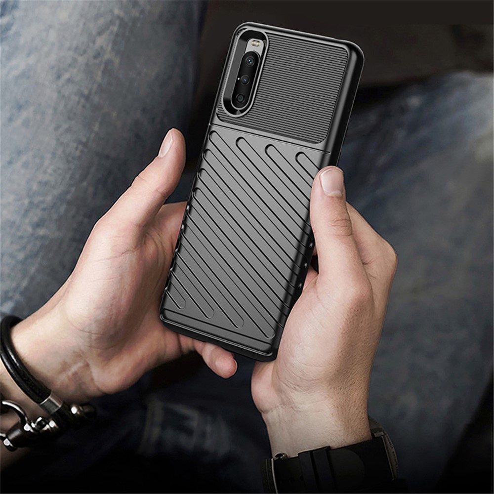 Thunder Series Twill Texture TPU Phone Case for Sony Xperia 10 III - Black-8