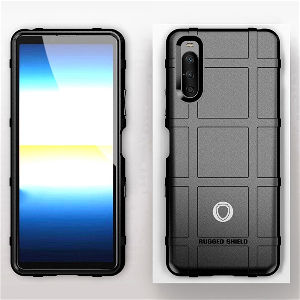 Shock-proof Rugged Square Grid Texture TPU Phone Cover Case for Sony Xperia 10 III - Black-10