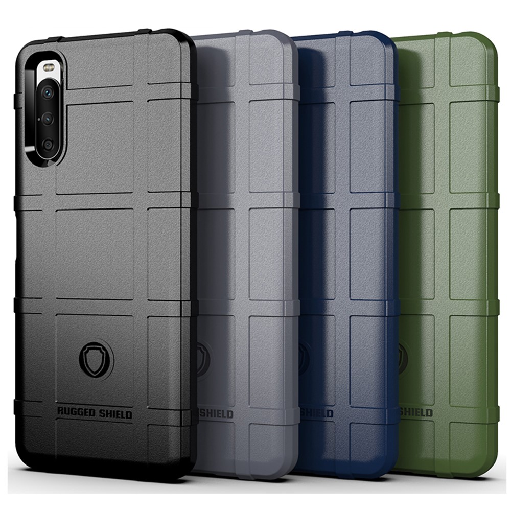 Shock-proof Rugged Square Grid Texture TPU Phone Cover Case for Sony Xperia 10 III - Black-11