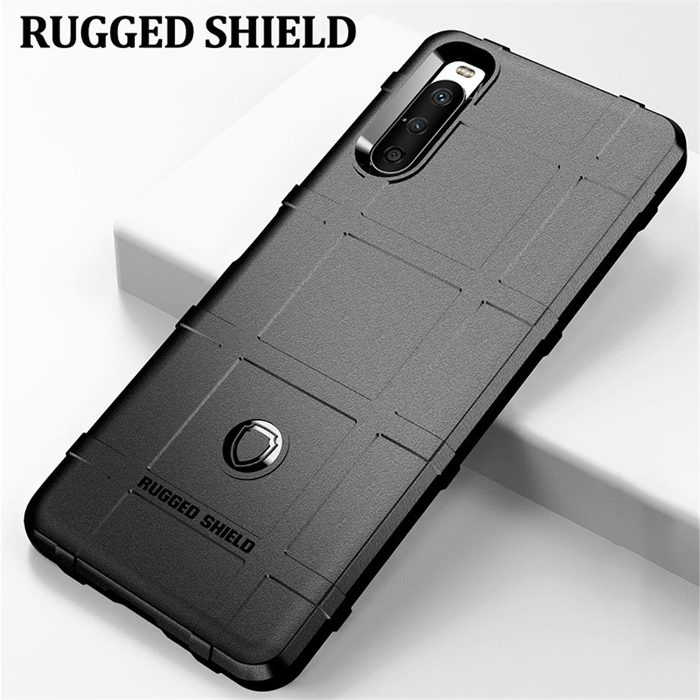 Shock-proof Rugged Square Grid Texture TPU Phone Cover Case for Sony Xperia 10 III - Black-3