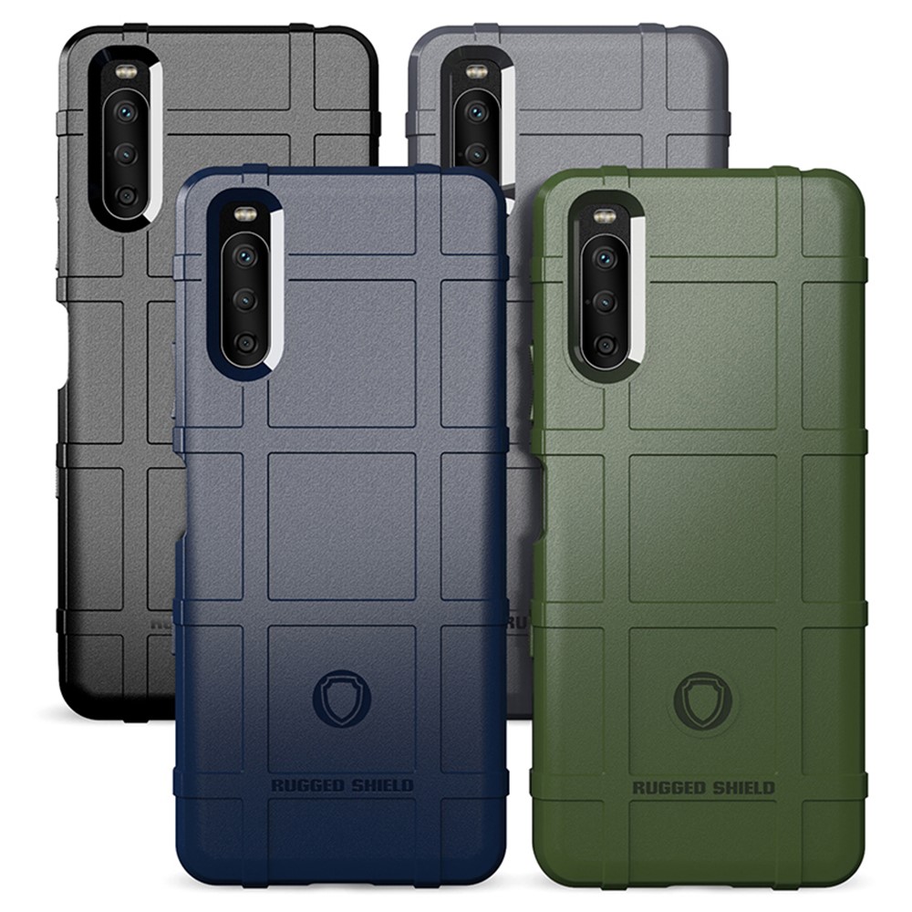 Shock-proof Rugged Square Grid Texture TPU Phone Cover Case for Sony Xperia 10 III - Black-4