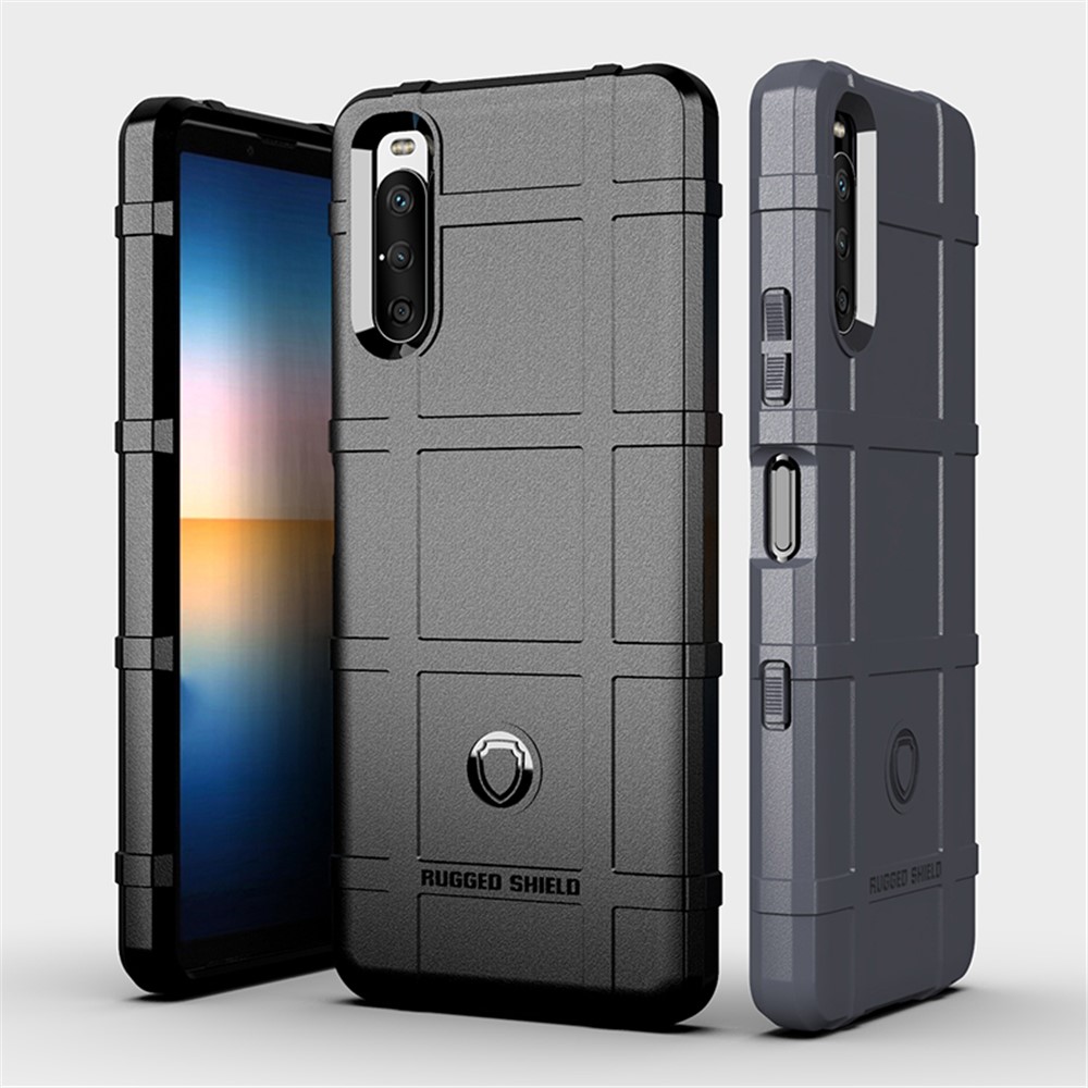 Shock-proof Rugged Square Grid Texture TPU Phone Cover Case for Sony Xperia 10 III - Black-5