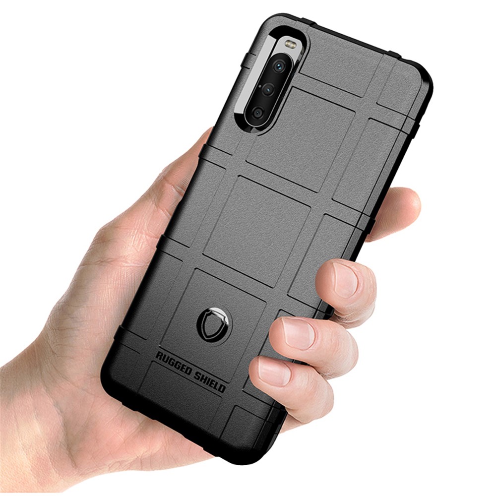 Schockfeste Rugged Square Grid Textur Tpu-telefonabdeckung Hülle Für Sony Xperia 10 III 5G / Xperia 10 III Lite - Schwarz