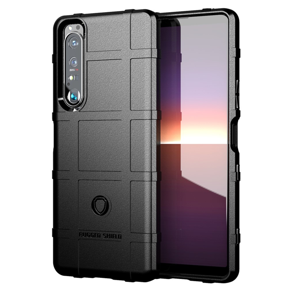 Shock-proof Rugged Square Grid Texture TPU Phone Cover Case for Sony Xperia 1 III - Black-1