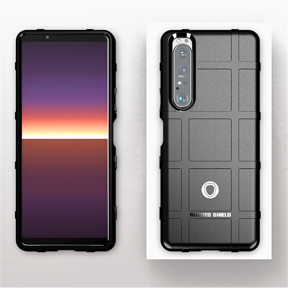 Shock-proof Rugged Square Grid Texture TPU Phone Cover Case for Sony Xperia 1 III - Black-10