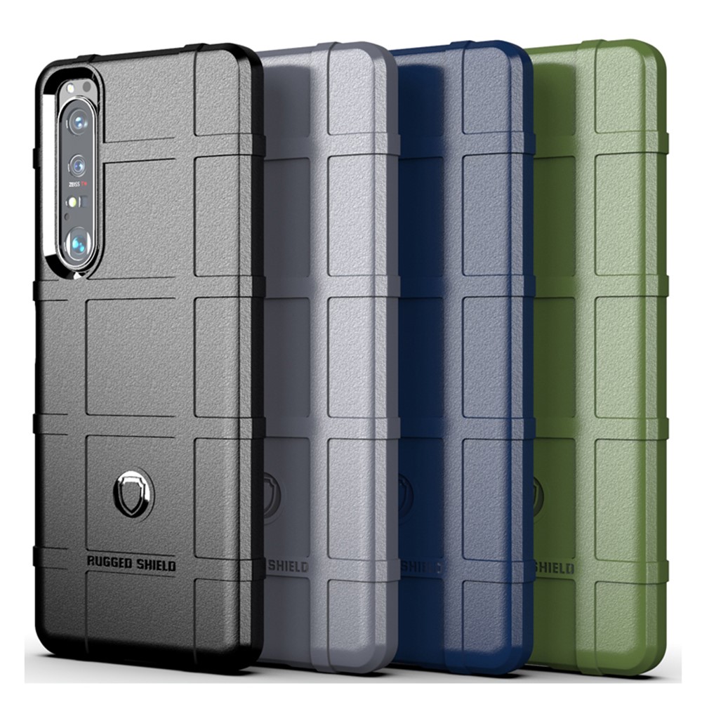 Shock-proof Rugged Square Grid Texture TPU Phone Cover Case for Sony Xperia 1 III - Black-11