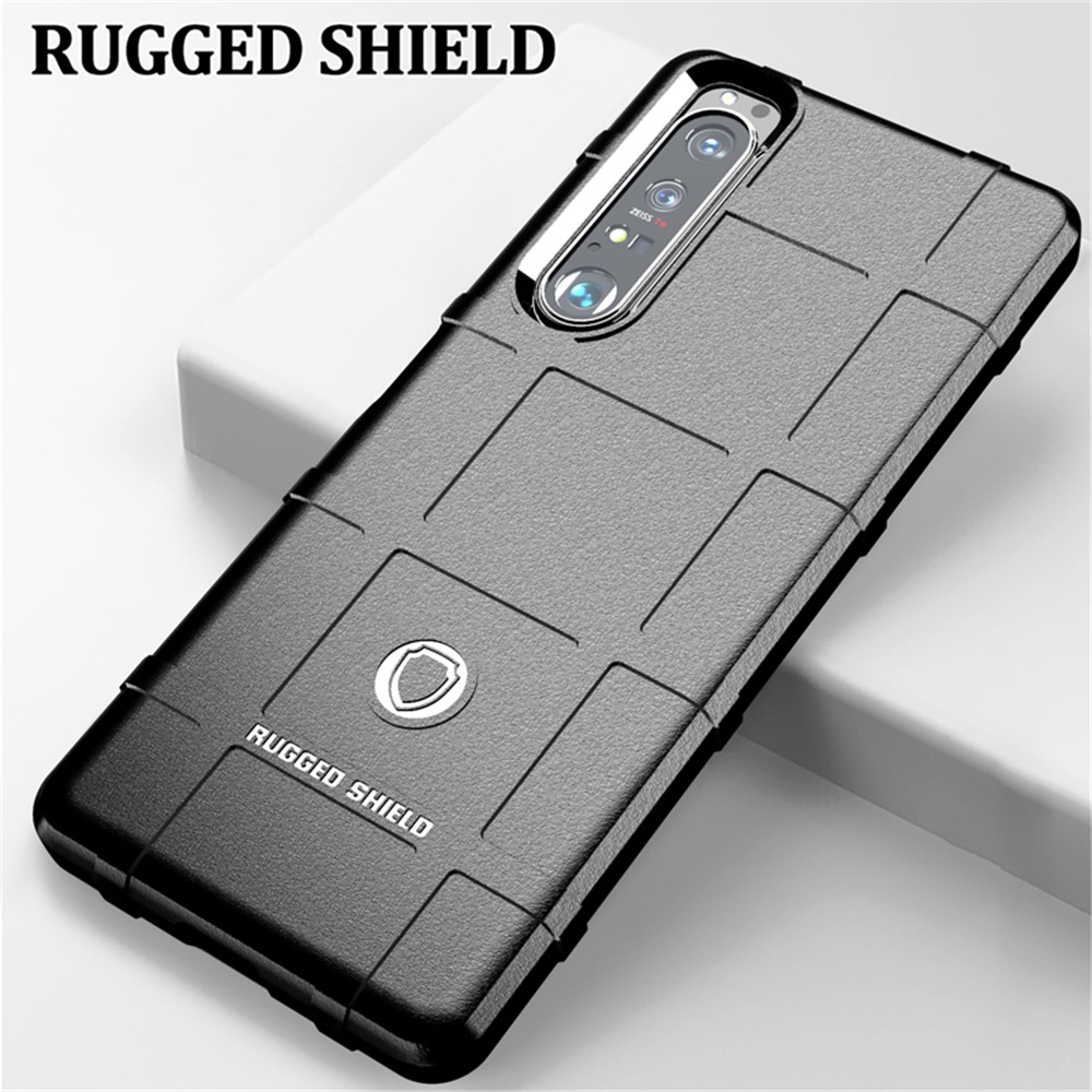 Shock-proof Rugged Square Grid Texture TPU Phone Cover Case for Sony Xperia 1 III - Black-2