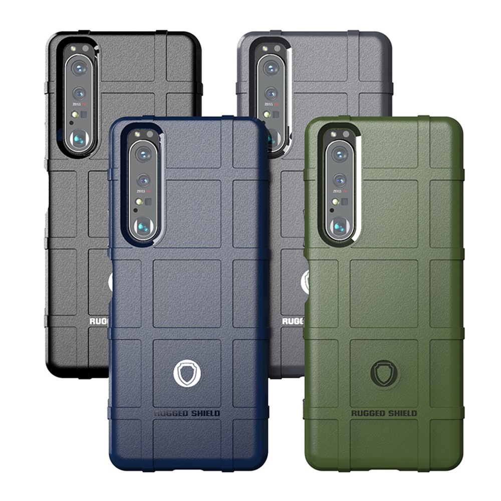 Shock-proof Rugged Square Grid Texture TPU Phone Cover Case for Sony Xperia 1 III - Black-4
