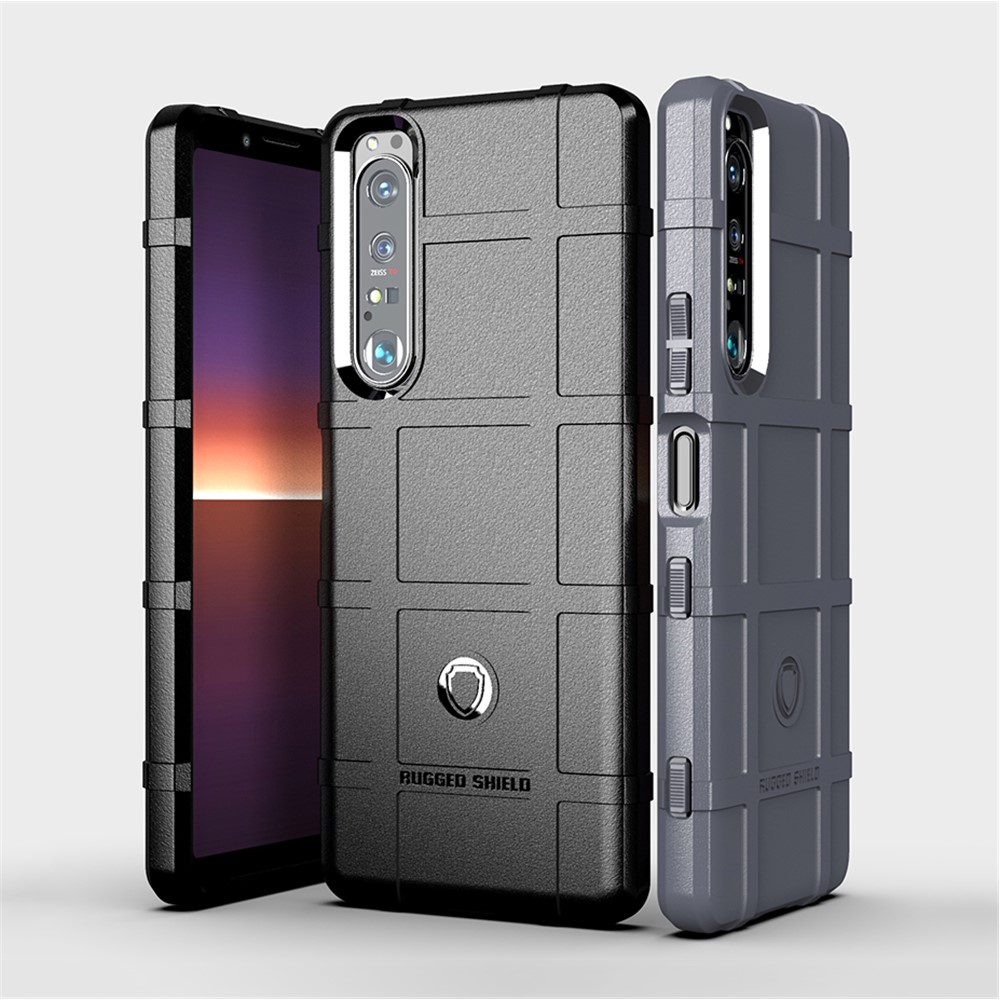 Shock-proof Rugged Square Grid Texture TPU Phone Cover Case for Sony Xperia 1 III - Black-5
