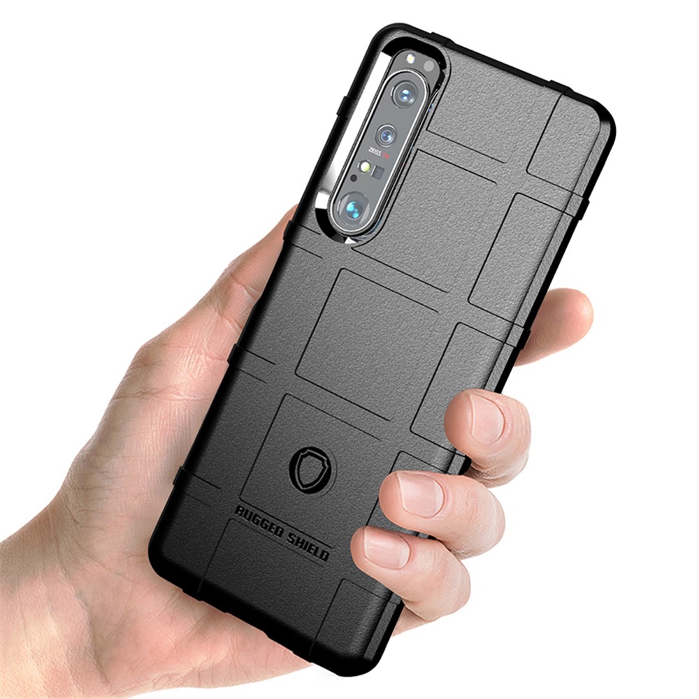 Shock-proof Rugged Square Grid Texture TPU Phone Cover Case for Sony Xperia 1 III - Black-8