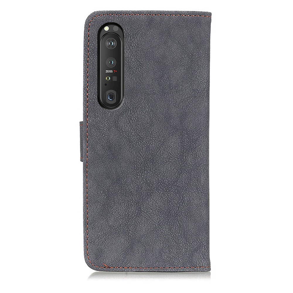 KHAZNEH Stitching Design Vintage Style Split Leather Wallet Phone Case for Sony Xperia 1 III - Black-3