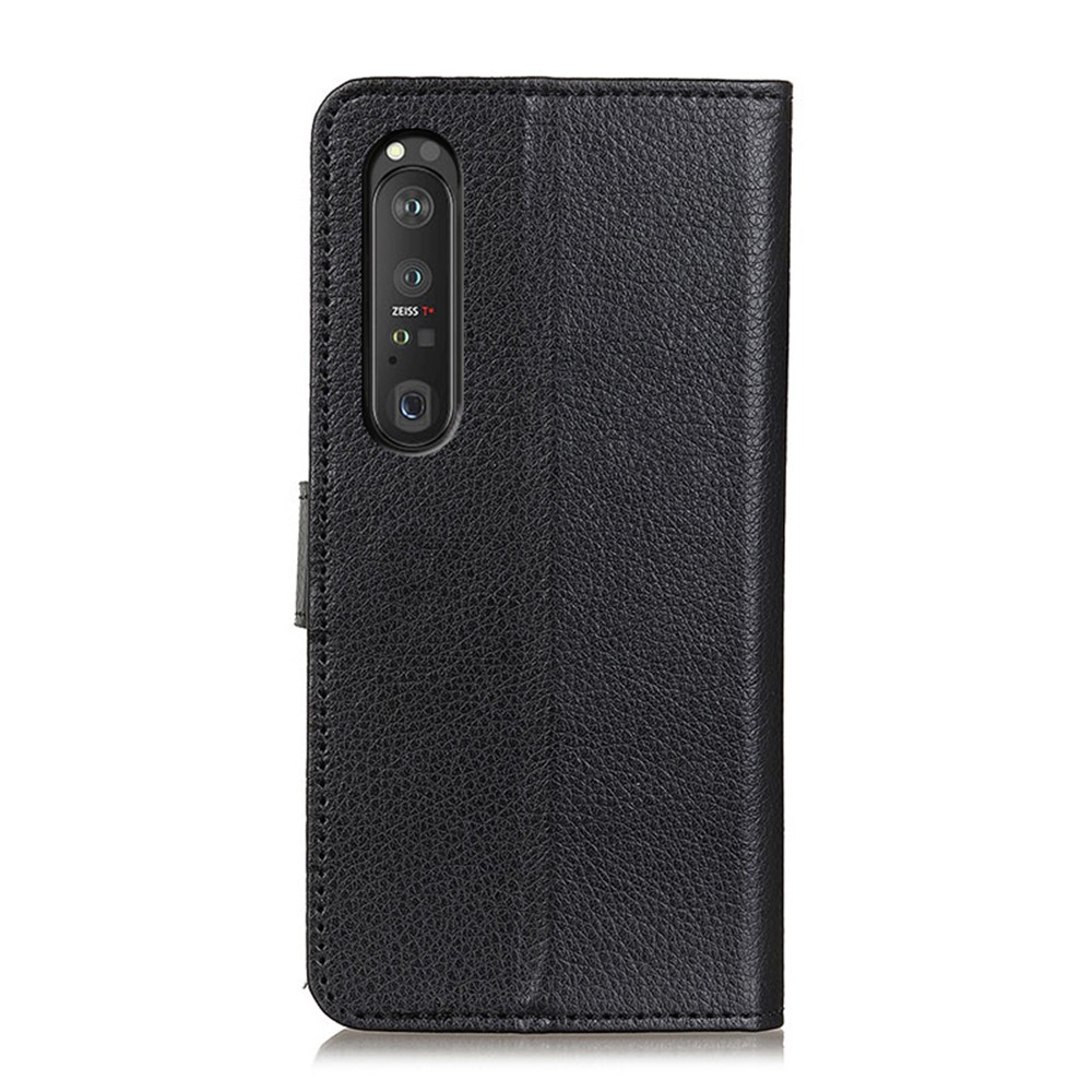 Folio Flip Wallet Design Litchi Skin Leder Hülle Schutzhülle Mit Stand Für Sony Xperia 1 III 5G - Schwarz-3